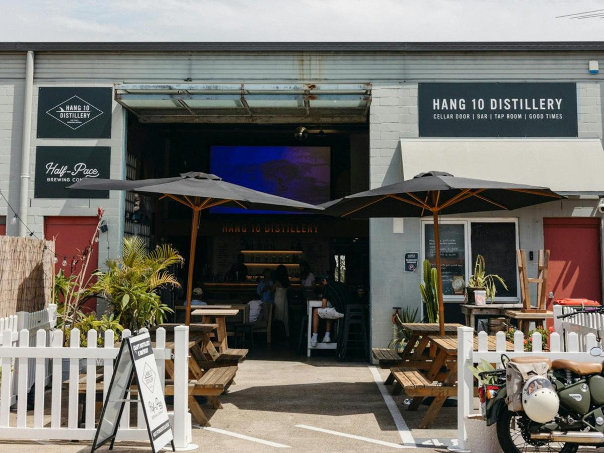 The outside of Hang 10 Distillery
