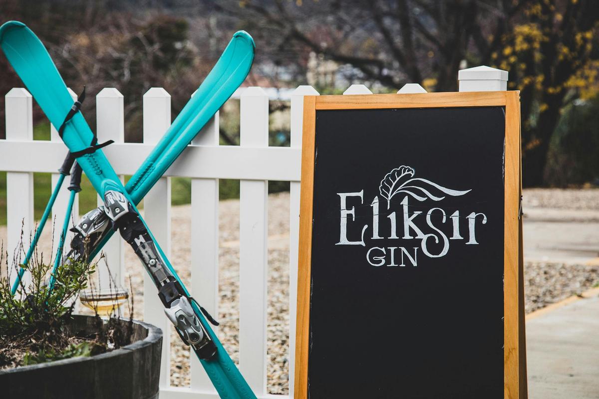 ski's with sign