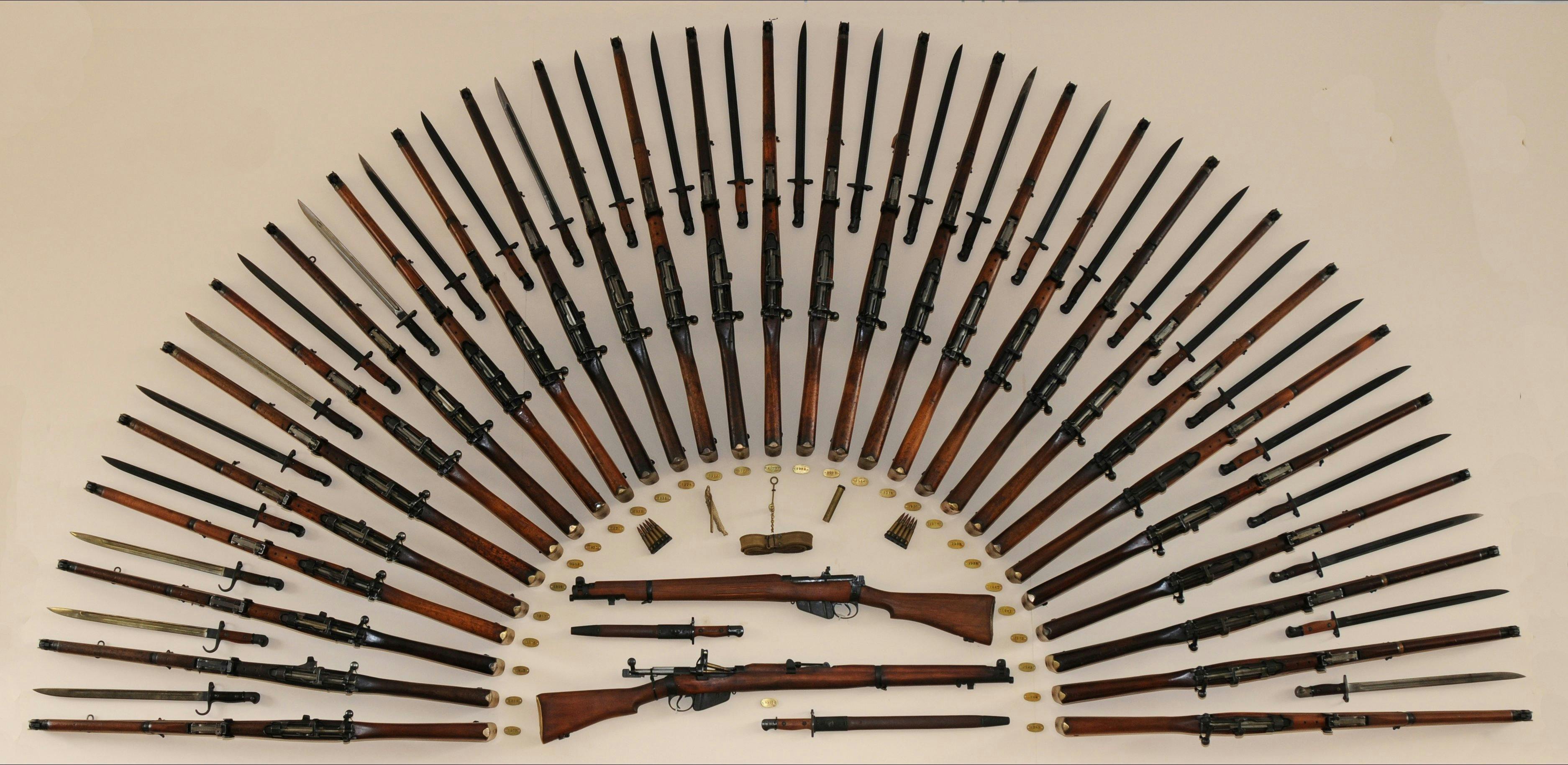 Rising Sun display -  every year of production of the Lithgow rifle