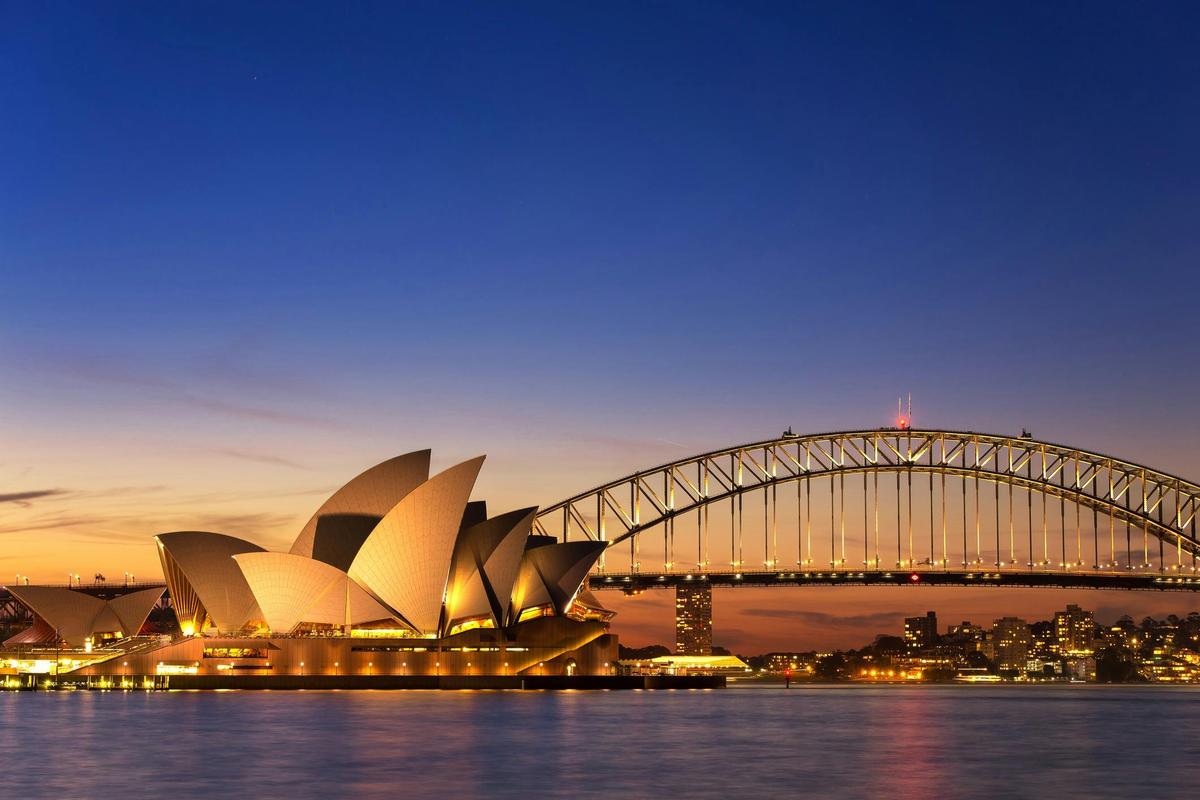Sydney Opera House and Harbour Bridge at dusk — the Electric Sunset experience