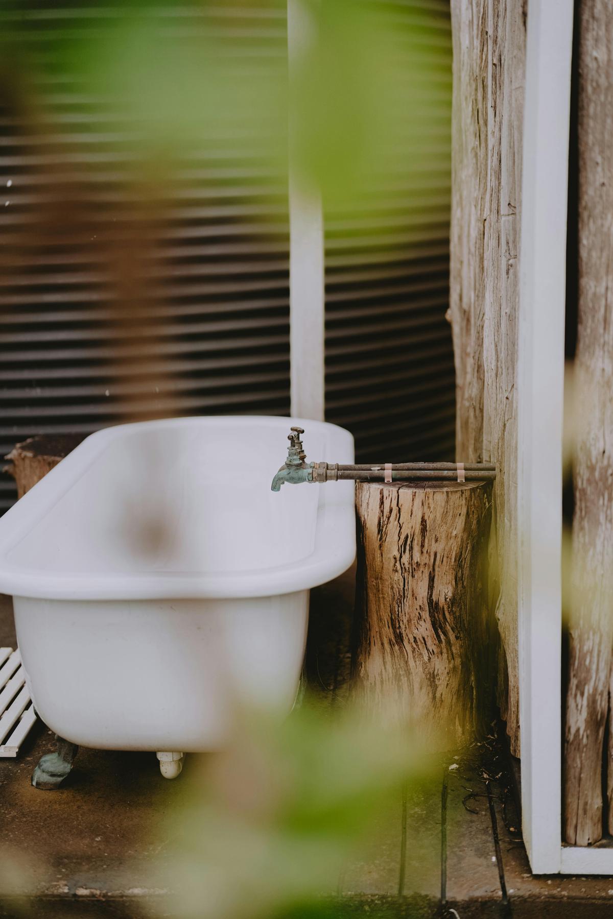 Enjoy a soak in the out door bath