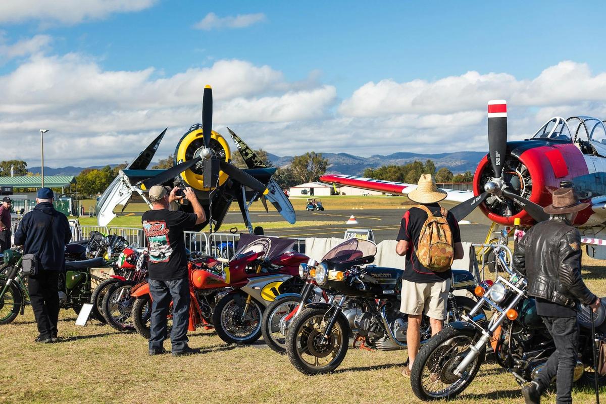 Warbirds and motorcycles on display