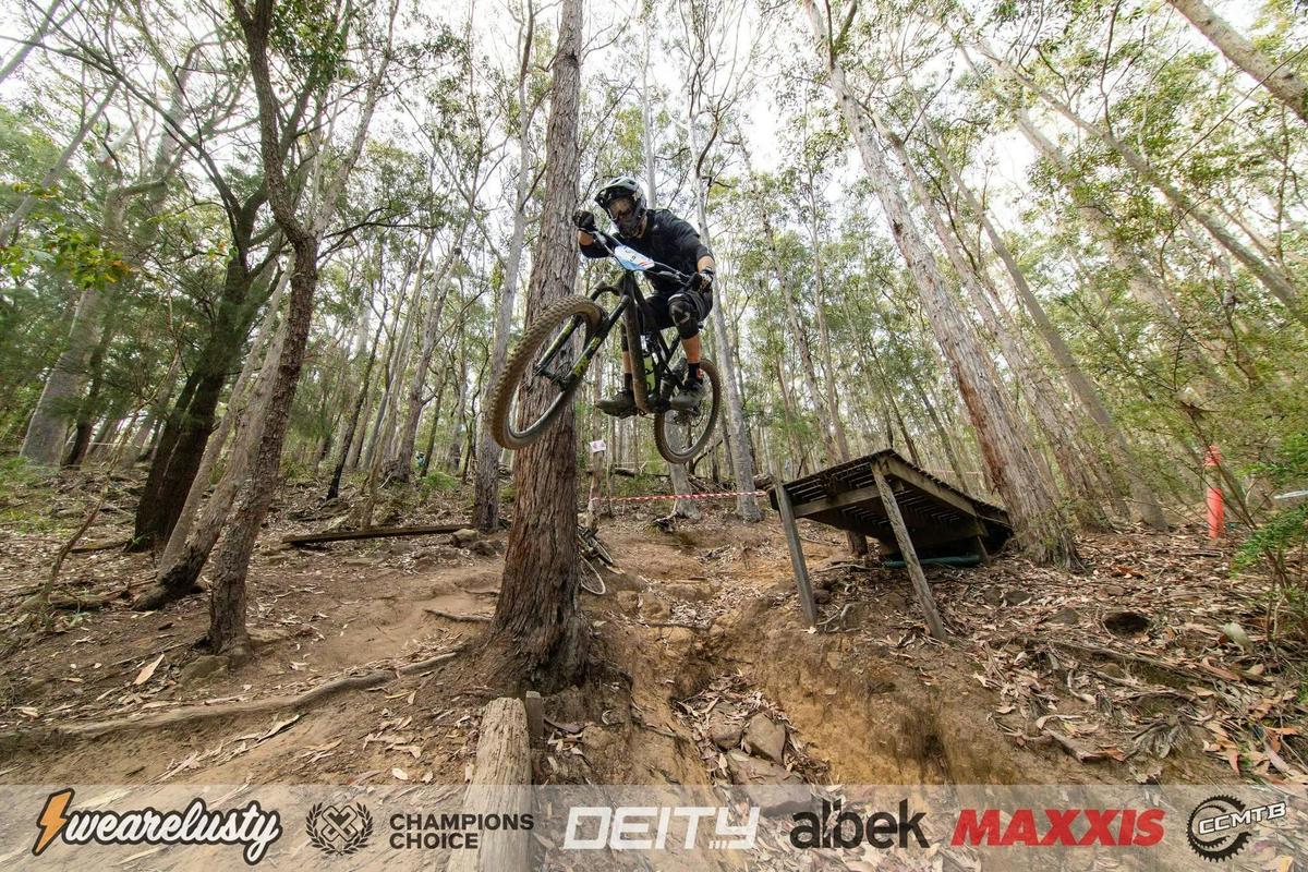 Sending it over the gap jump at Ourimbah Bike Park