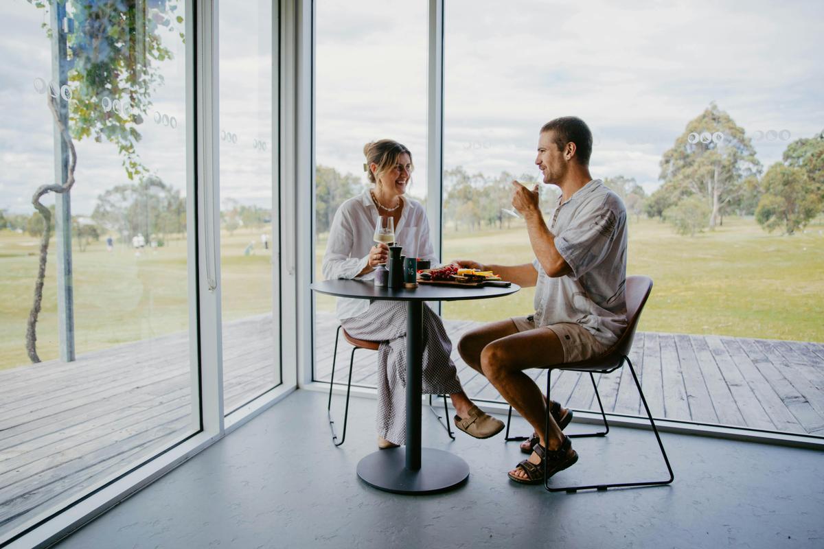 Couple dining indoors