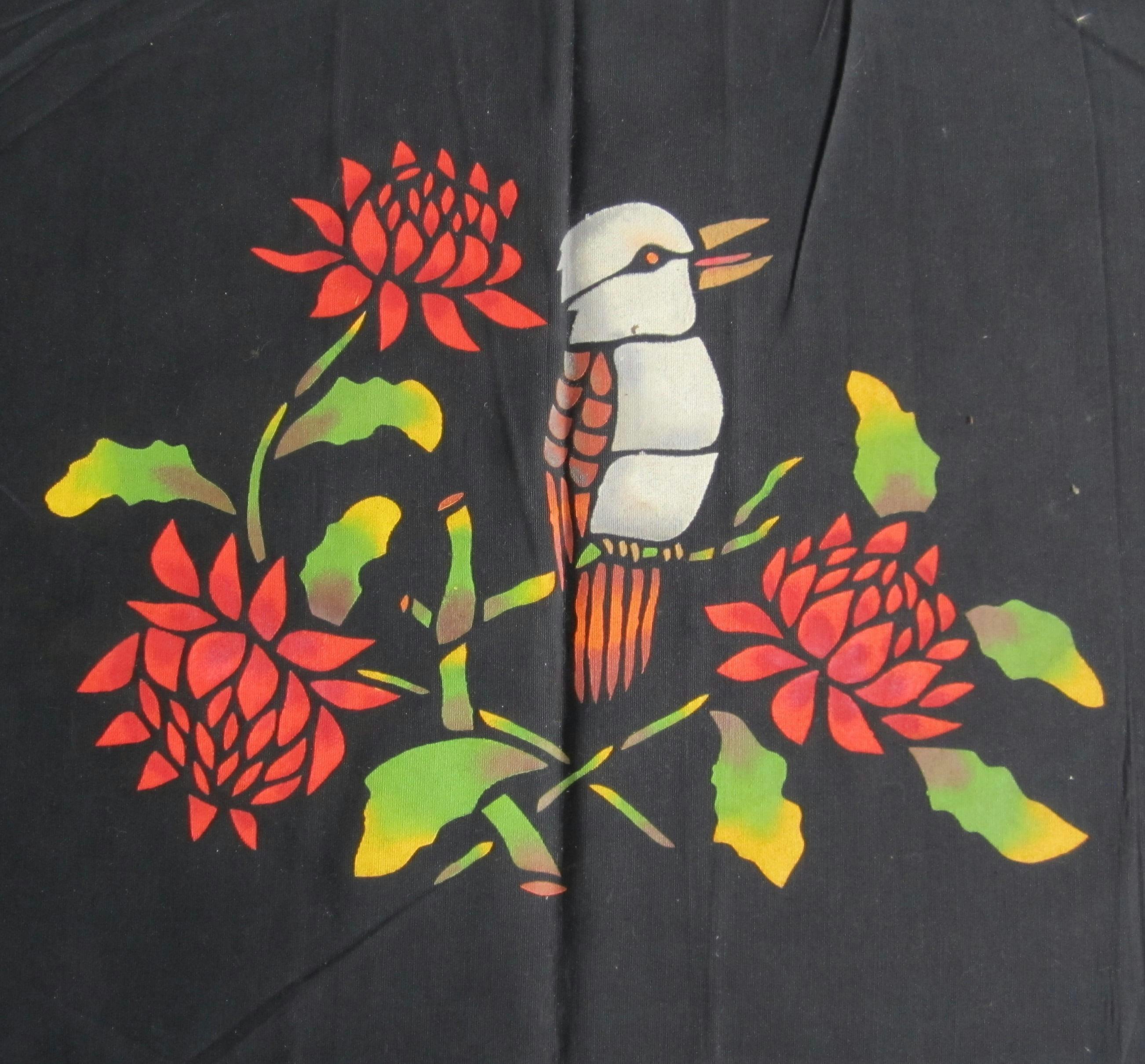 Stencilled fabric kookaburra and waratah