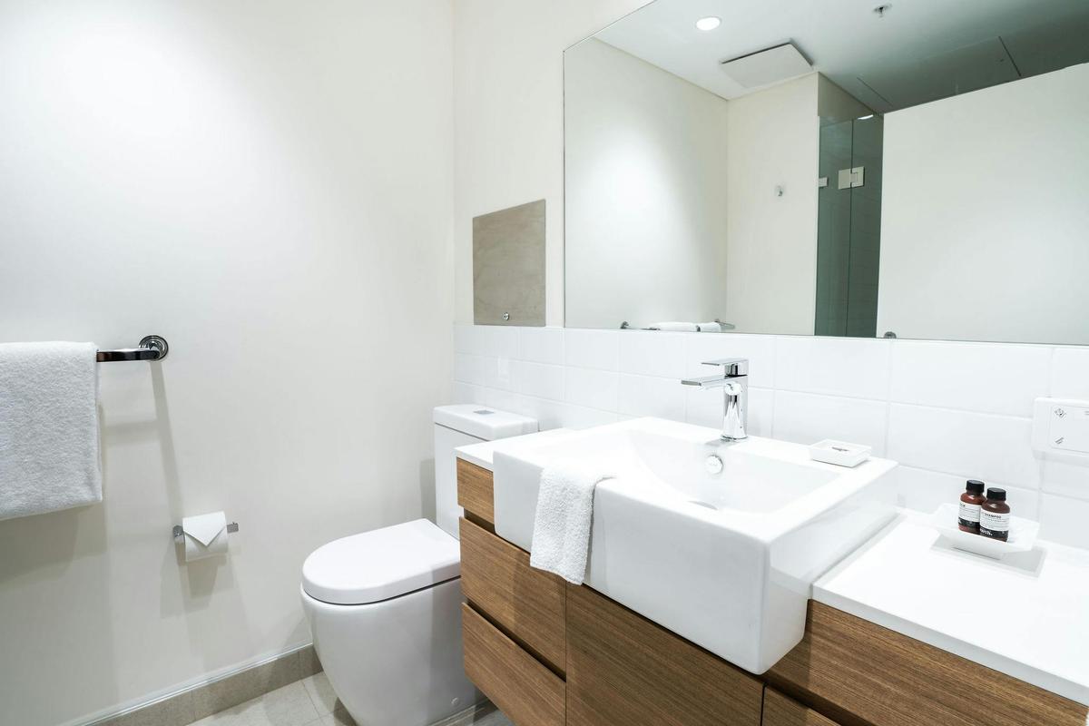 Spacious bathroom with included amenities