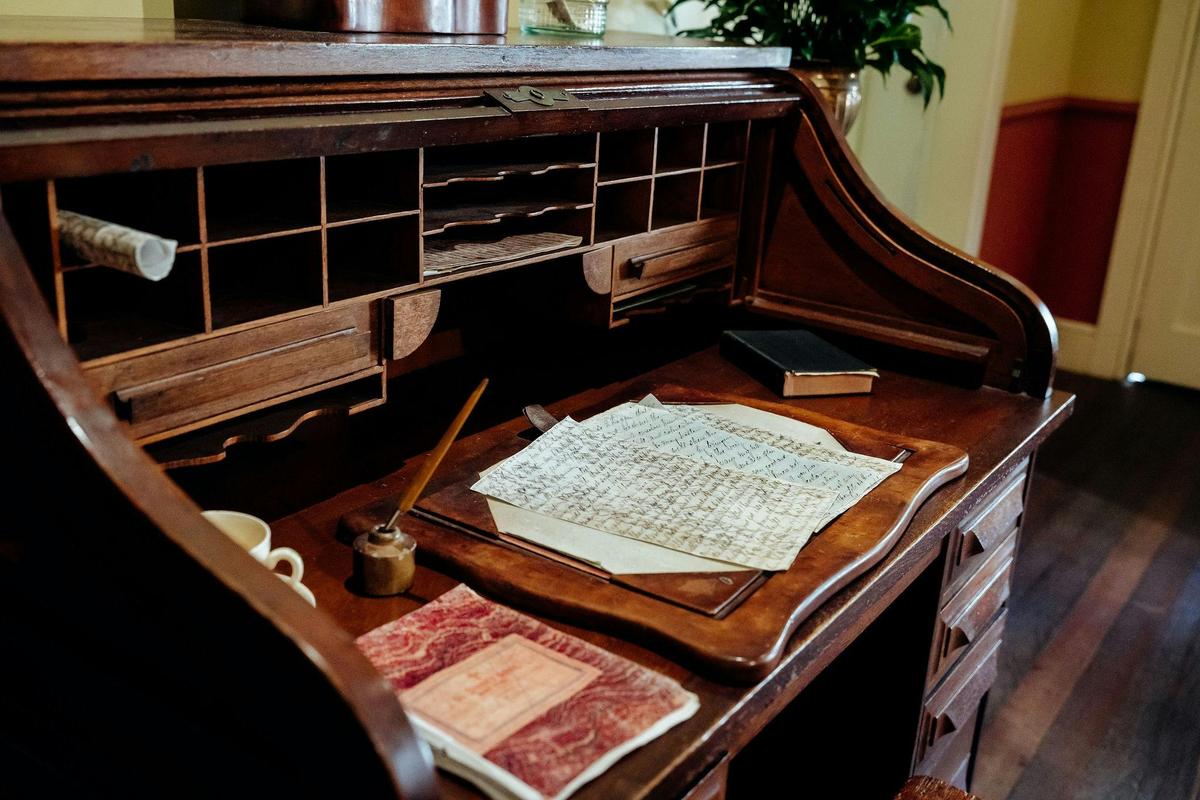 Mary's desk perfectly preserved and viewable in Alma Cottage