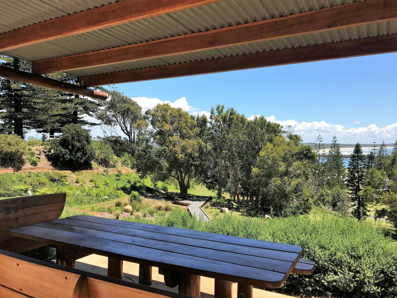 The boat themed shelter overlooks the boardwalk.