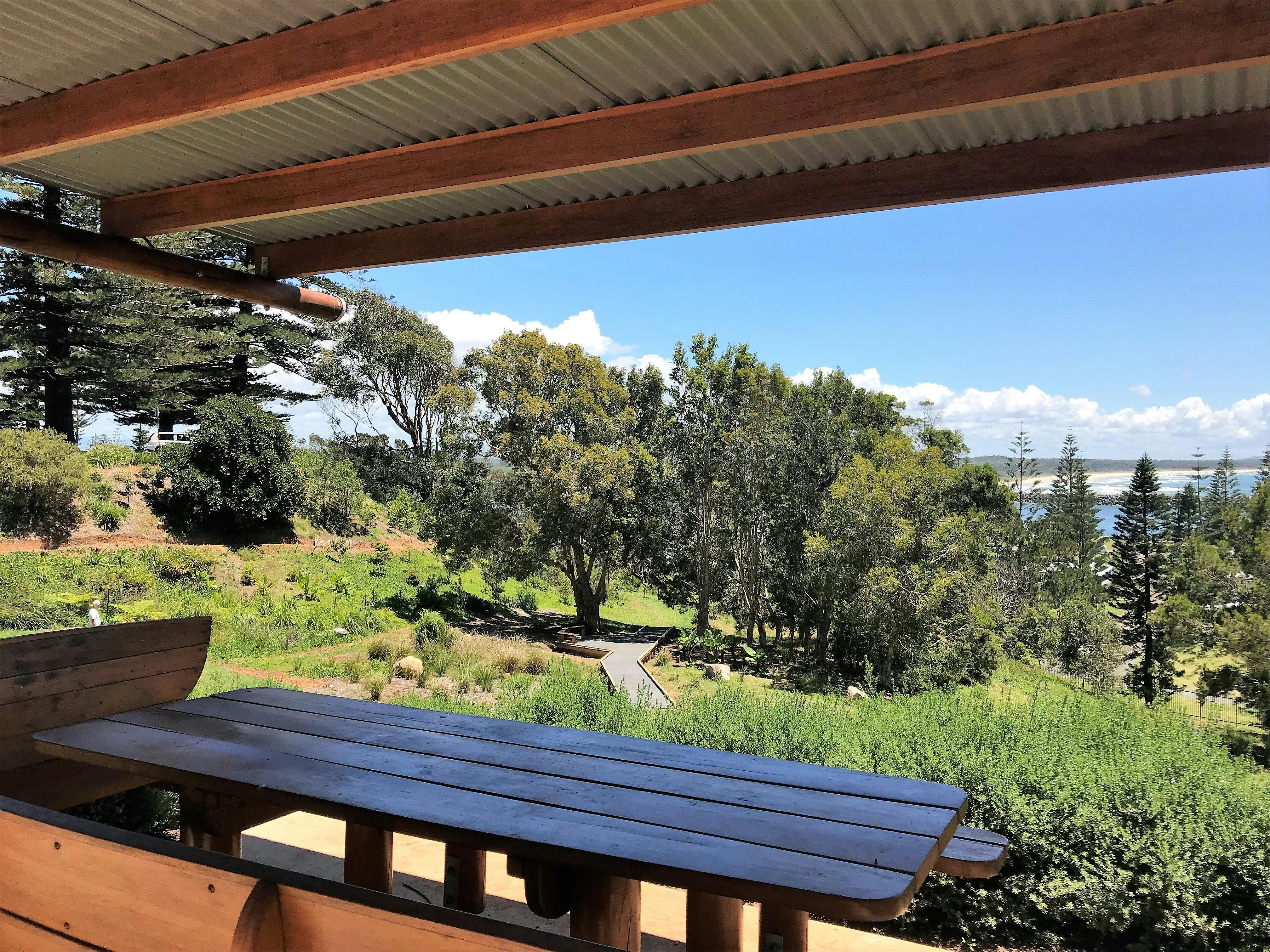 The boat themed shelter overlooks the boardwalk.