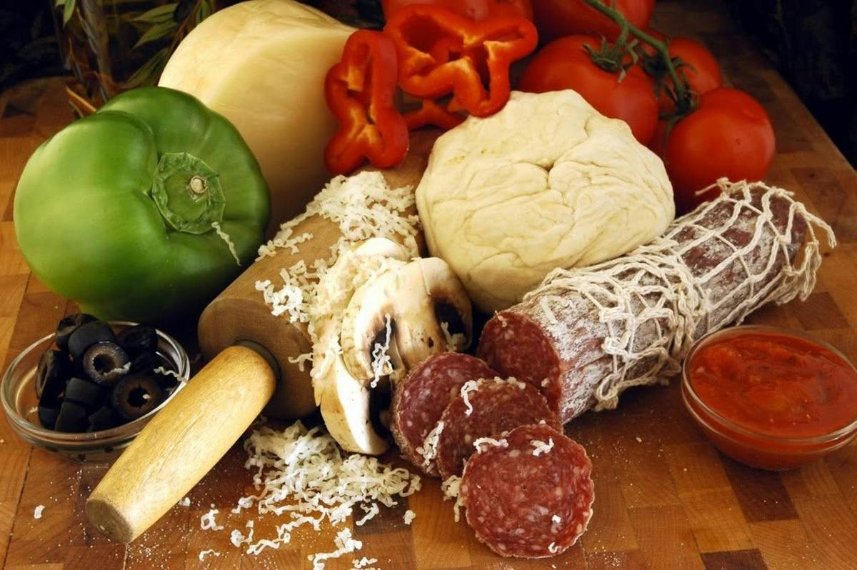 Fresh vegetables and salami