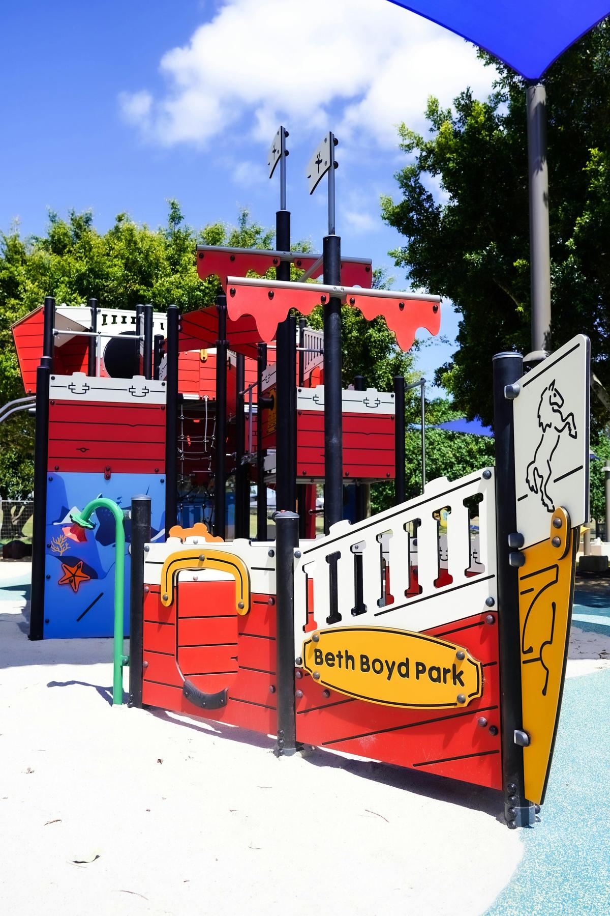 Pirate playground at Beth Boyd Park, Thorneside – fun for kids on Redlands Coast QLD.