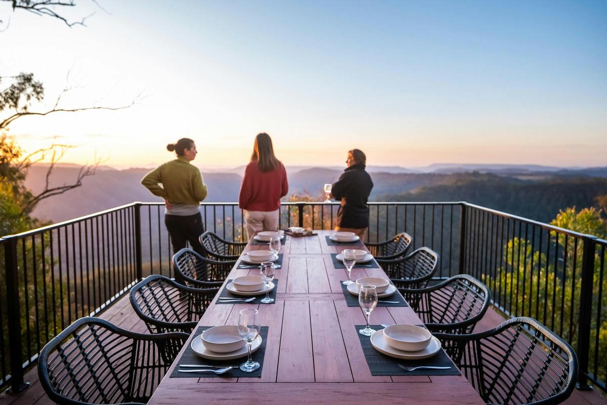 West house outdoor dining overlooking Coomera Valley