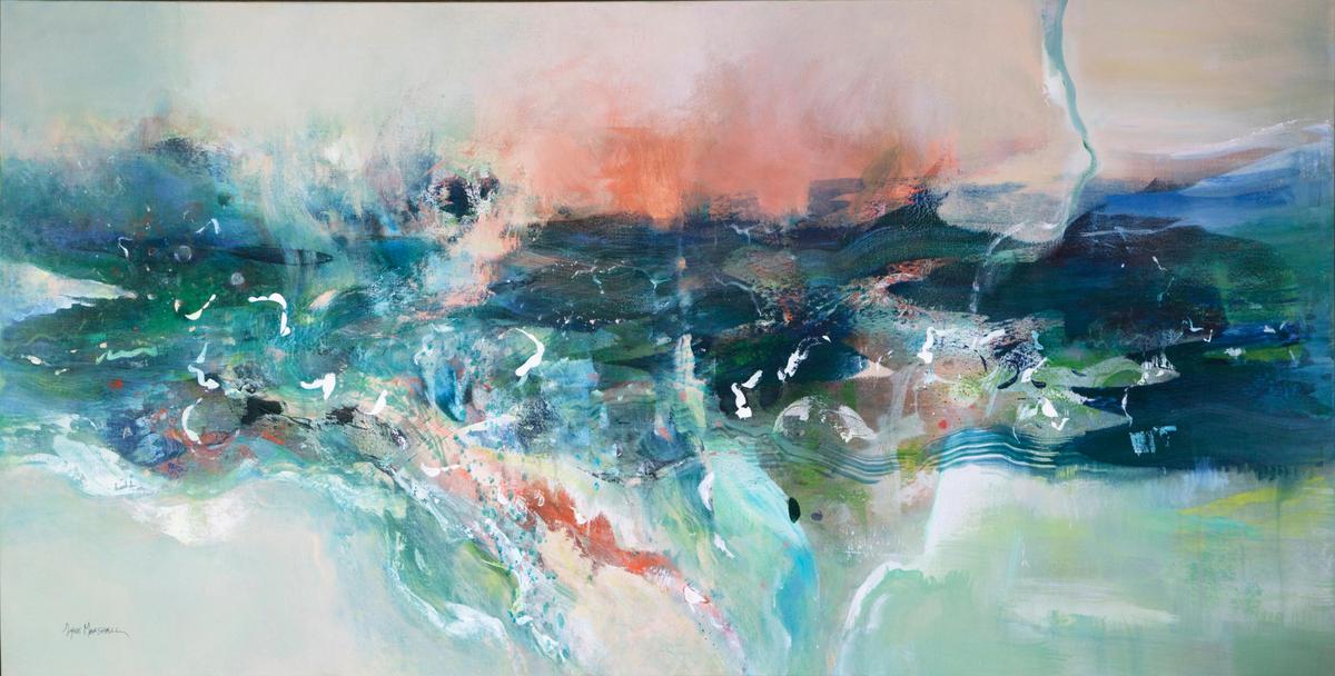Properties of Water - 154 by 52 centimetres acrylic painting on canvas Lyne Marshall