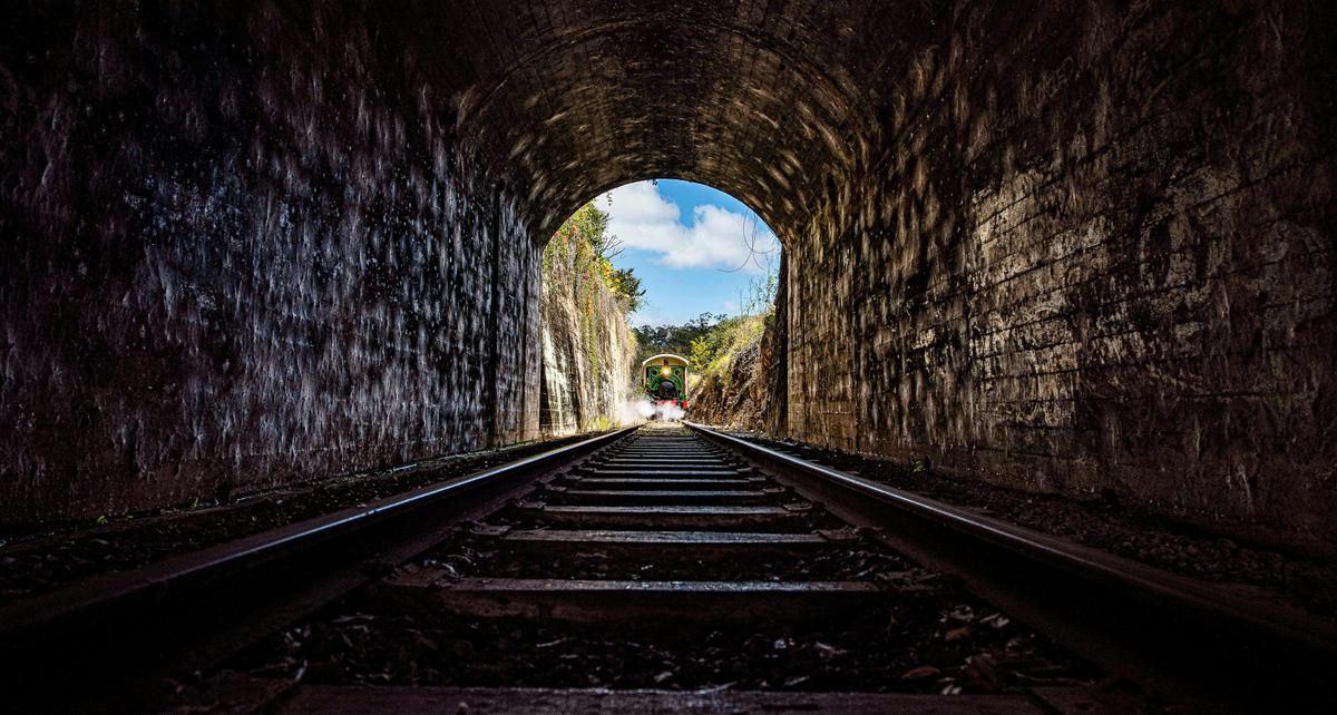 Train entering tunnel