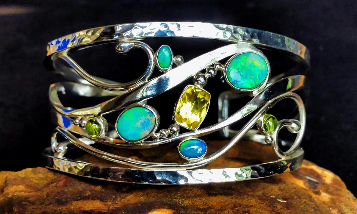 Beautiful Silver Opal Cuff Bangle