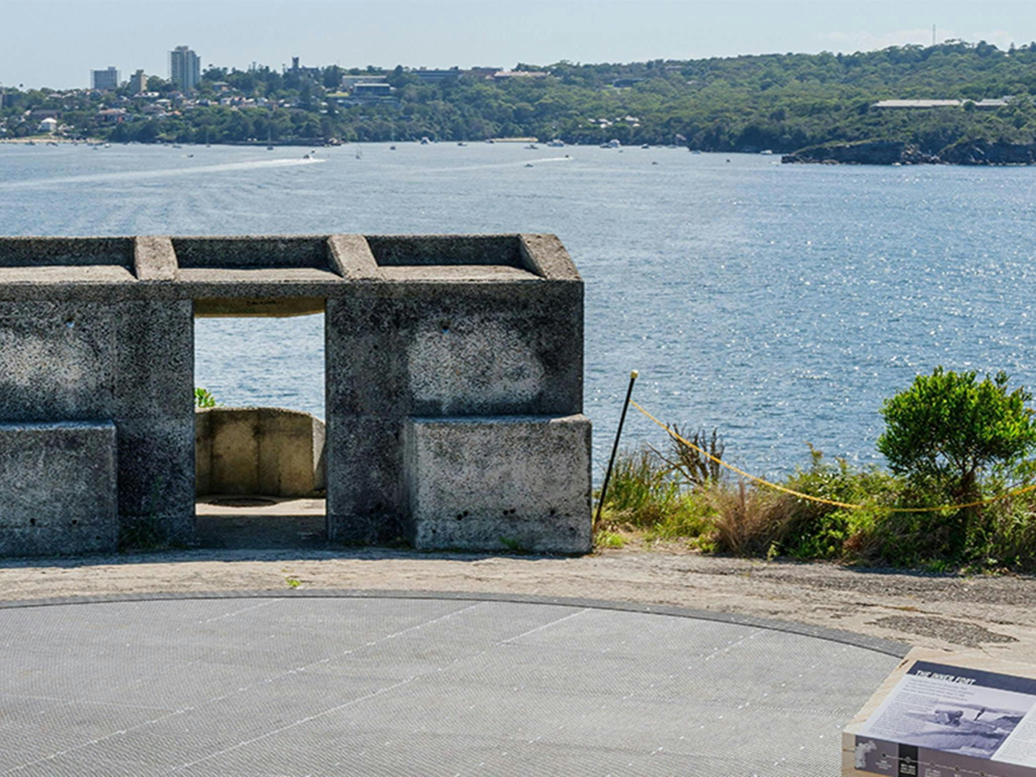 Inner Fort structures against a backdrop of the harbour at Middle Head in Sydney Harbour National