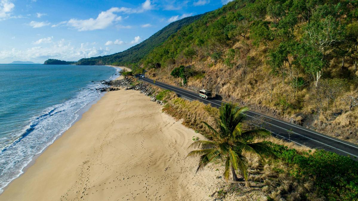 Scenic coastal drive towards Cape Tribulation