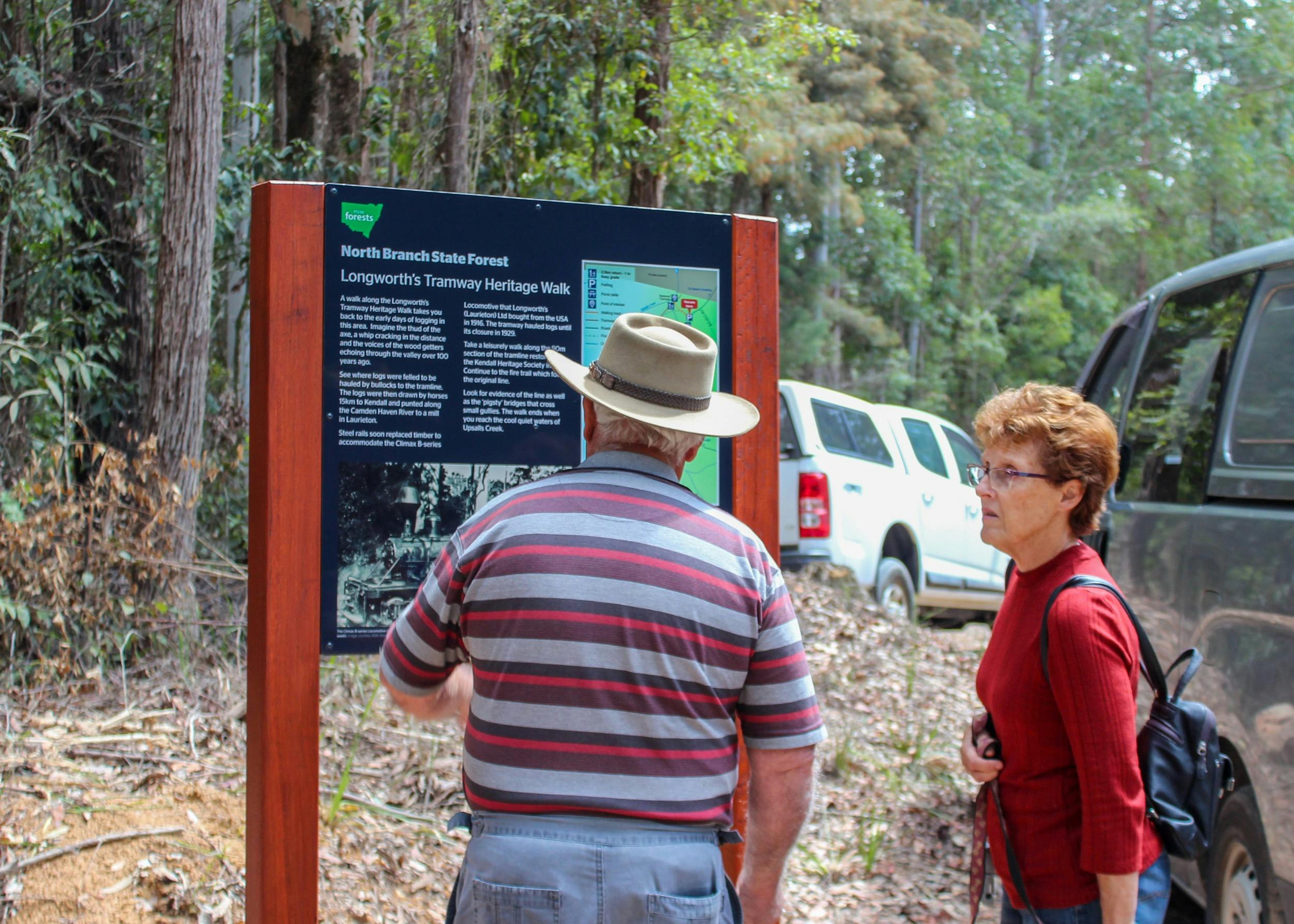 Interpretive sigane at Longworths Tramway Heritage Walk entrance
