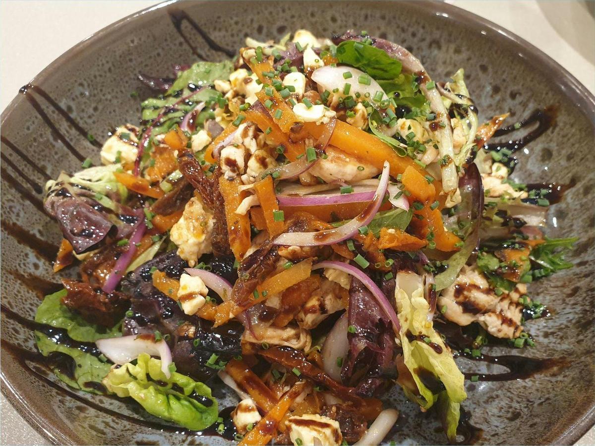 Pumpkin, Fetta, Sundried tomato Salad with crispy greens