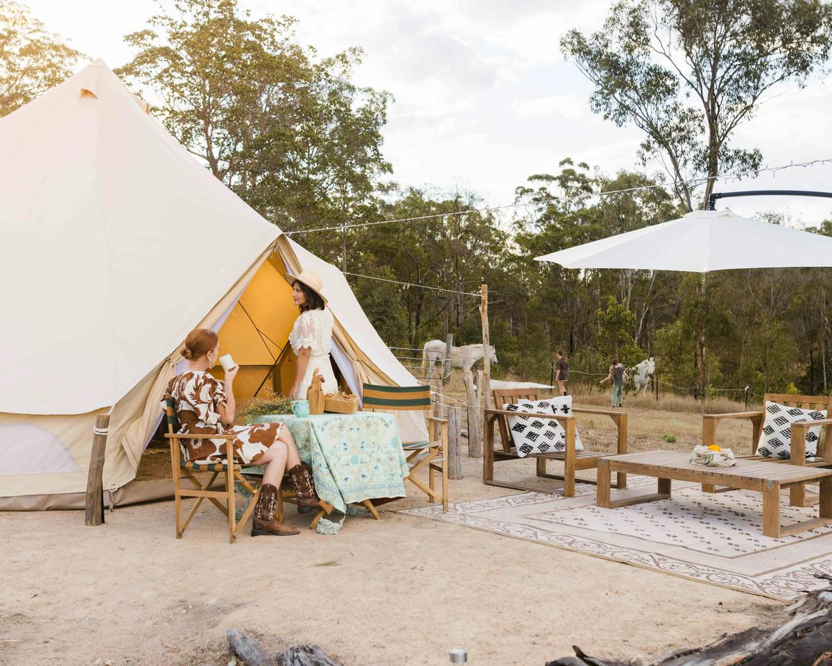 Glamping tent with outdoor seating