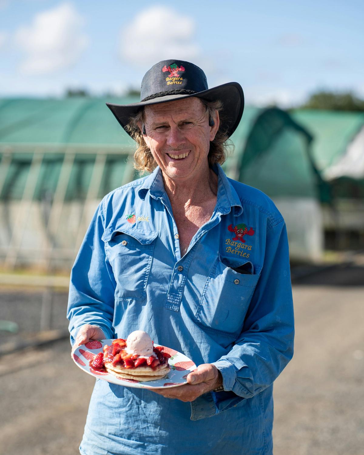 Michael serving some delicious Strawberry Pancakes