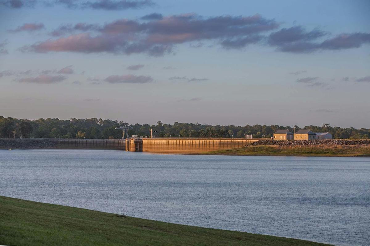 Looking across Lake Samsonvale at the North Pine Dam wall