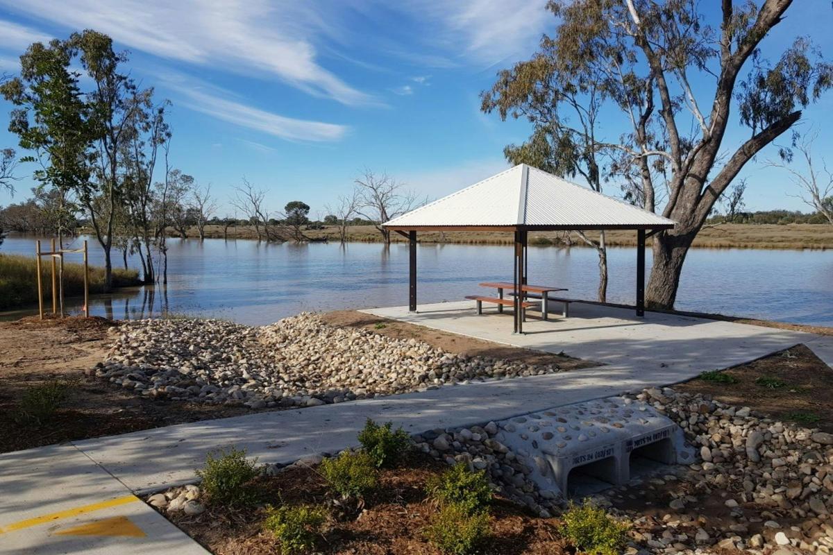 Caliguel Picnic Shelter on water's edge.
