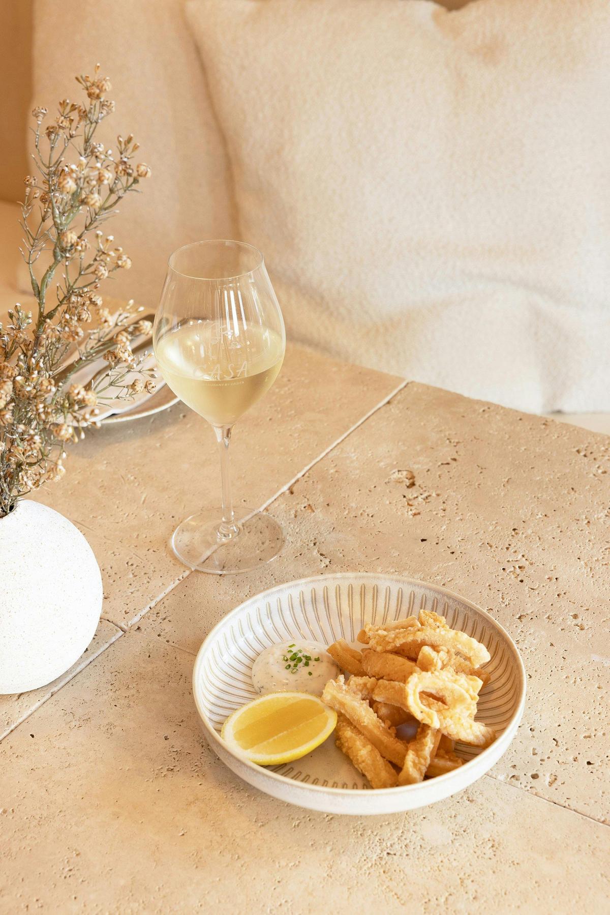 Calamari & Glass of Reisling