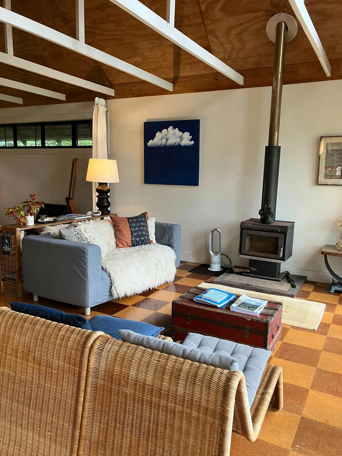 Living Room with wood fire The Boathouse