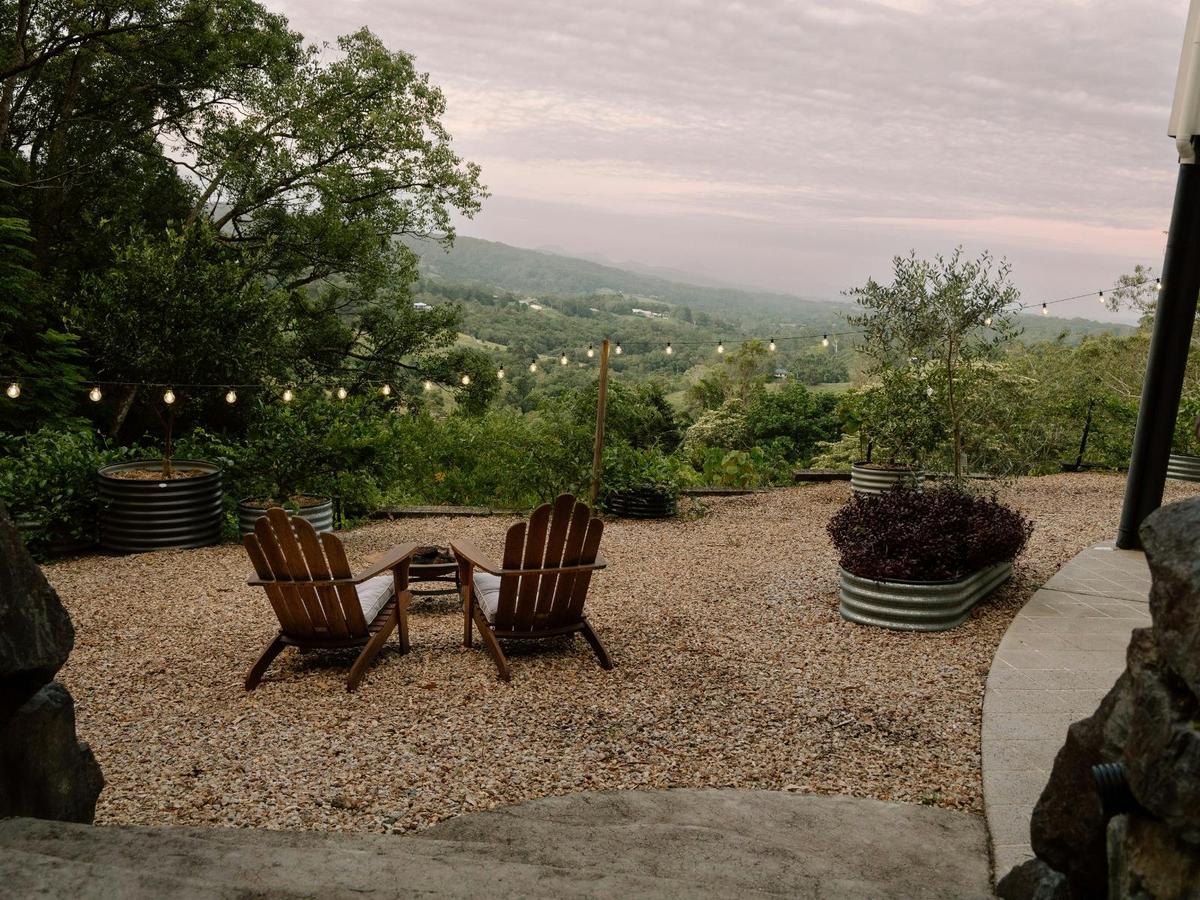 Outdoor firepit with sweeping views of the Sunshine Coast Hinterland
