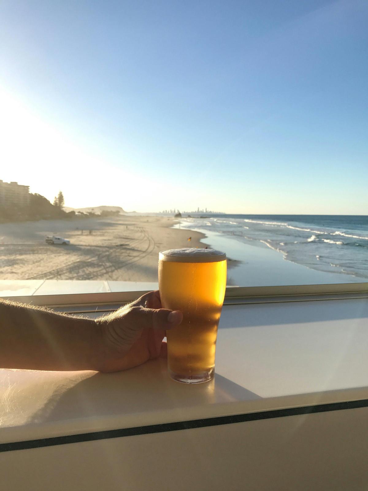 Enjoy an icy cold Beer with the Gold Coast and the Pacific Ocean in the background