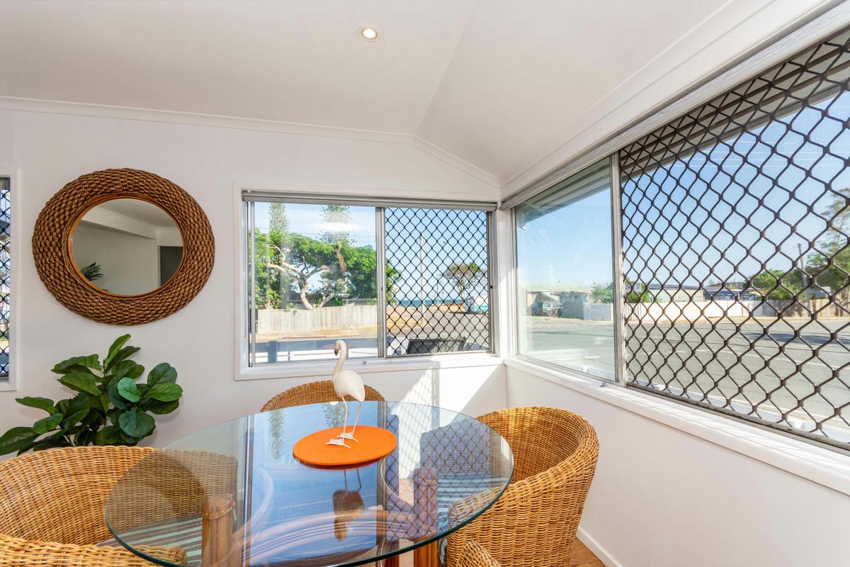 Dining area with water views