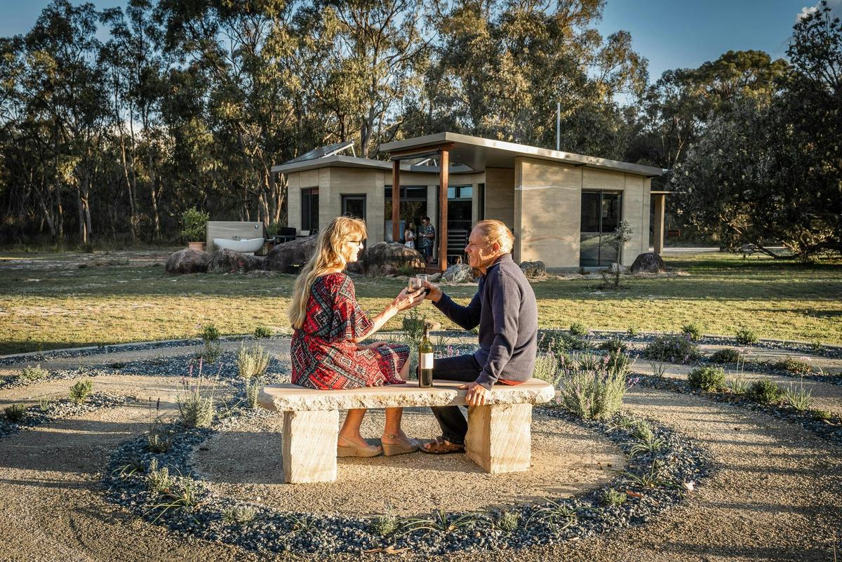 Toasting the Angel Wings Labyrinth at Earth & Soul Retreat, Granite Belt near Stanthorpe, Queensland