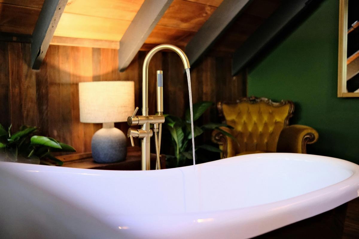 Elm House Studio Bathroom featuring freestanding clawfoot bath