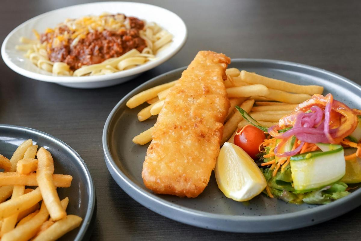 An image featuring fish & chips, and spaghetti bolognese