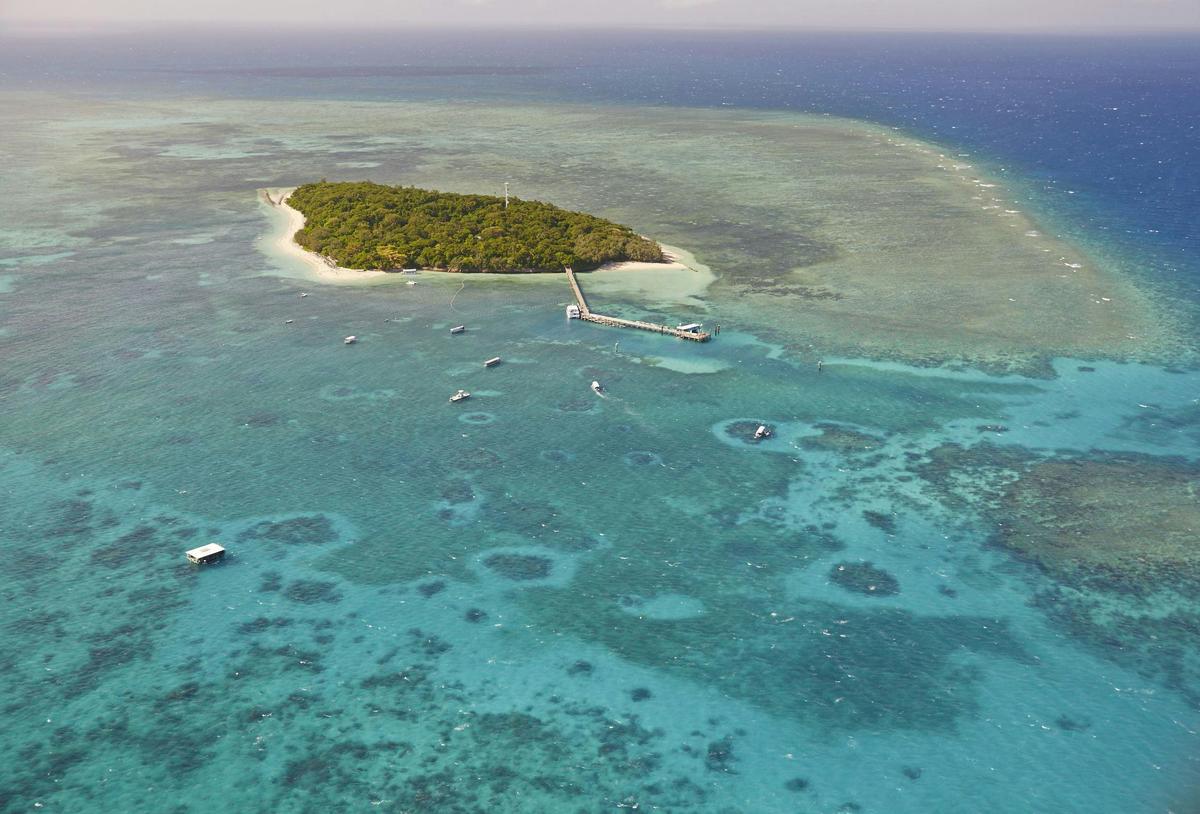 Aerial of Green Island off Cairns and the Great Barrier Reef