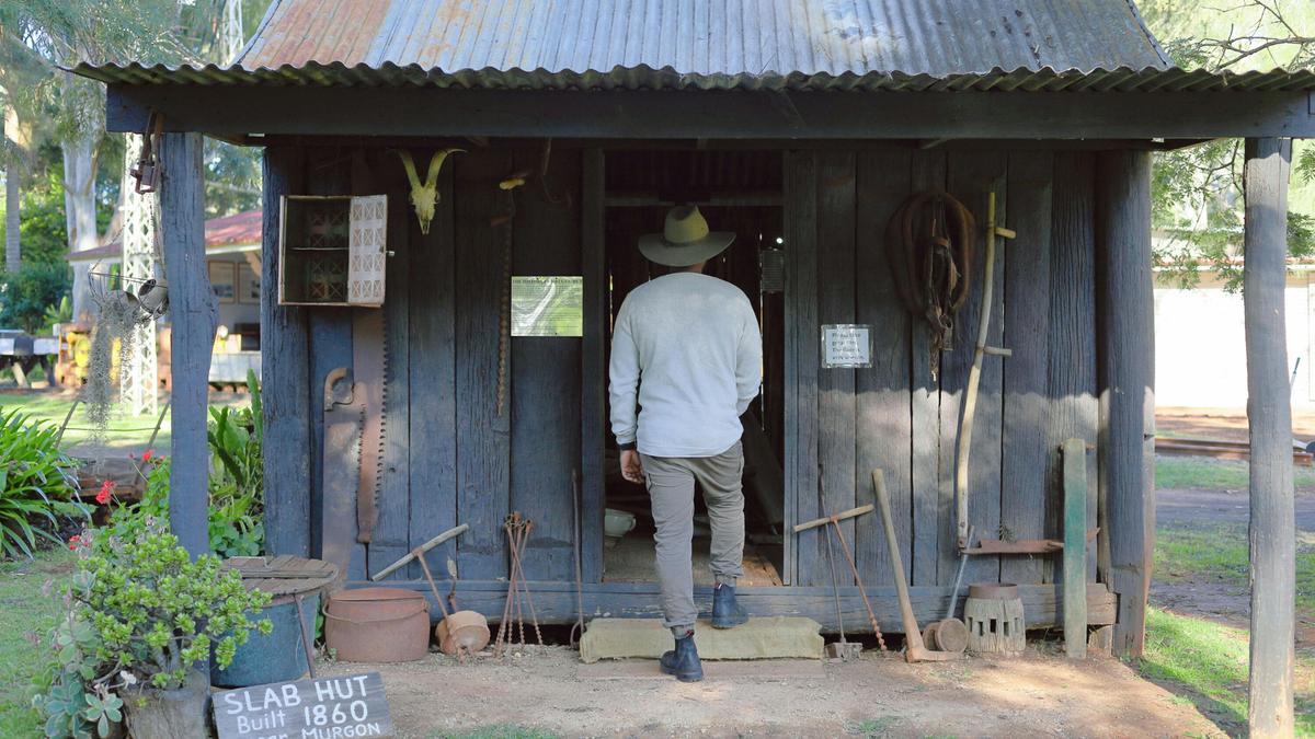 Australian slab huts made from timber and bark.