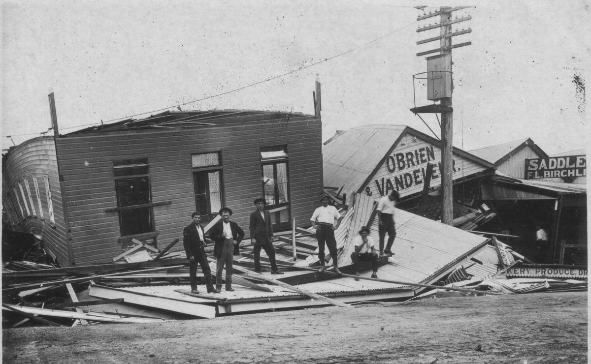 Rankin Street, Innisfail (O'Brien and Vandeleur) 1918 Cyclone (10 Mar 1918) and Birchley's Saddlery.
