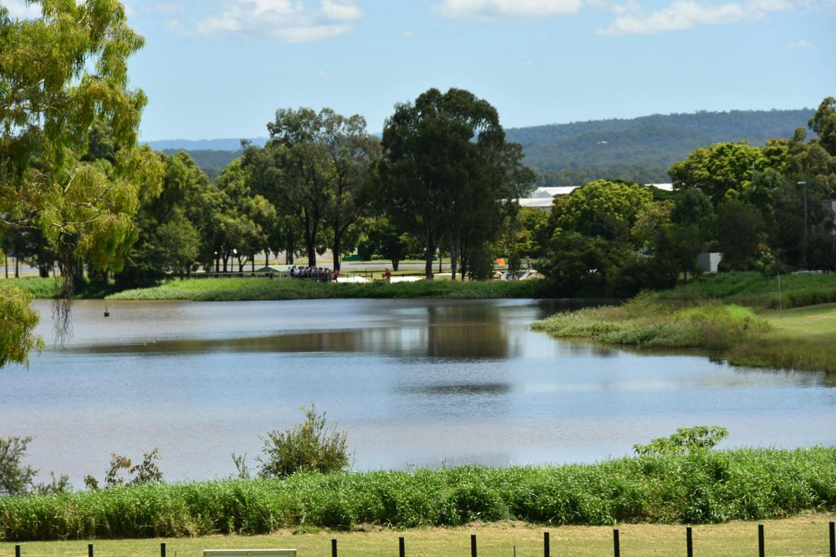 Overview of lake and skate park