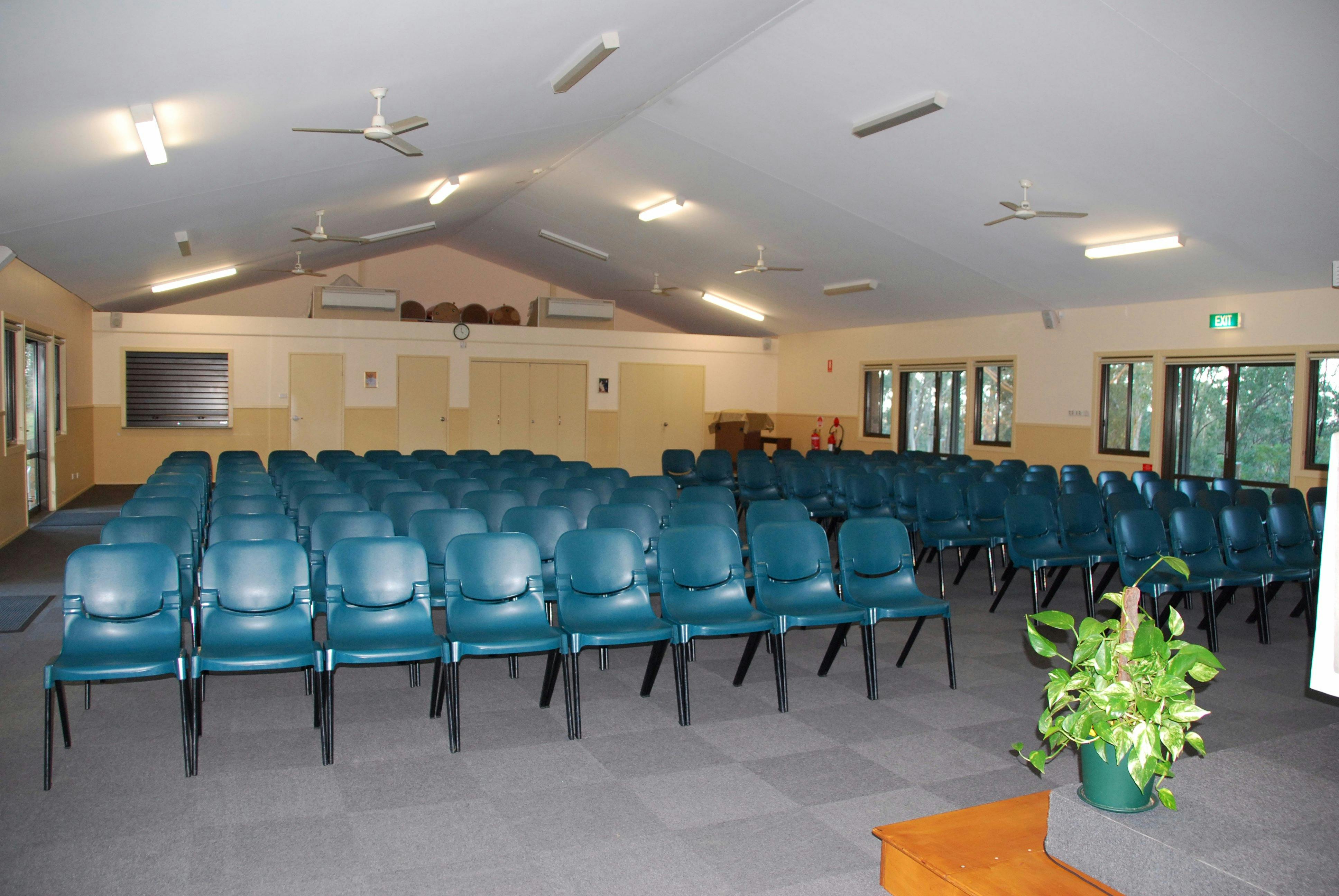 Inside the Family Hall Conference Room, with Kitchenette at the rear and disabled access bathroom