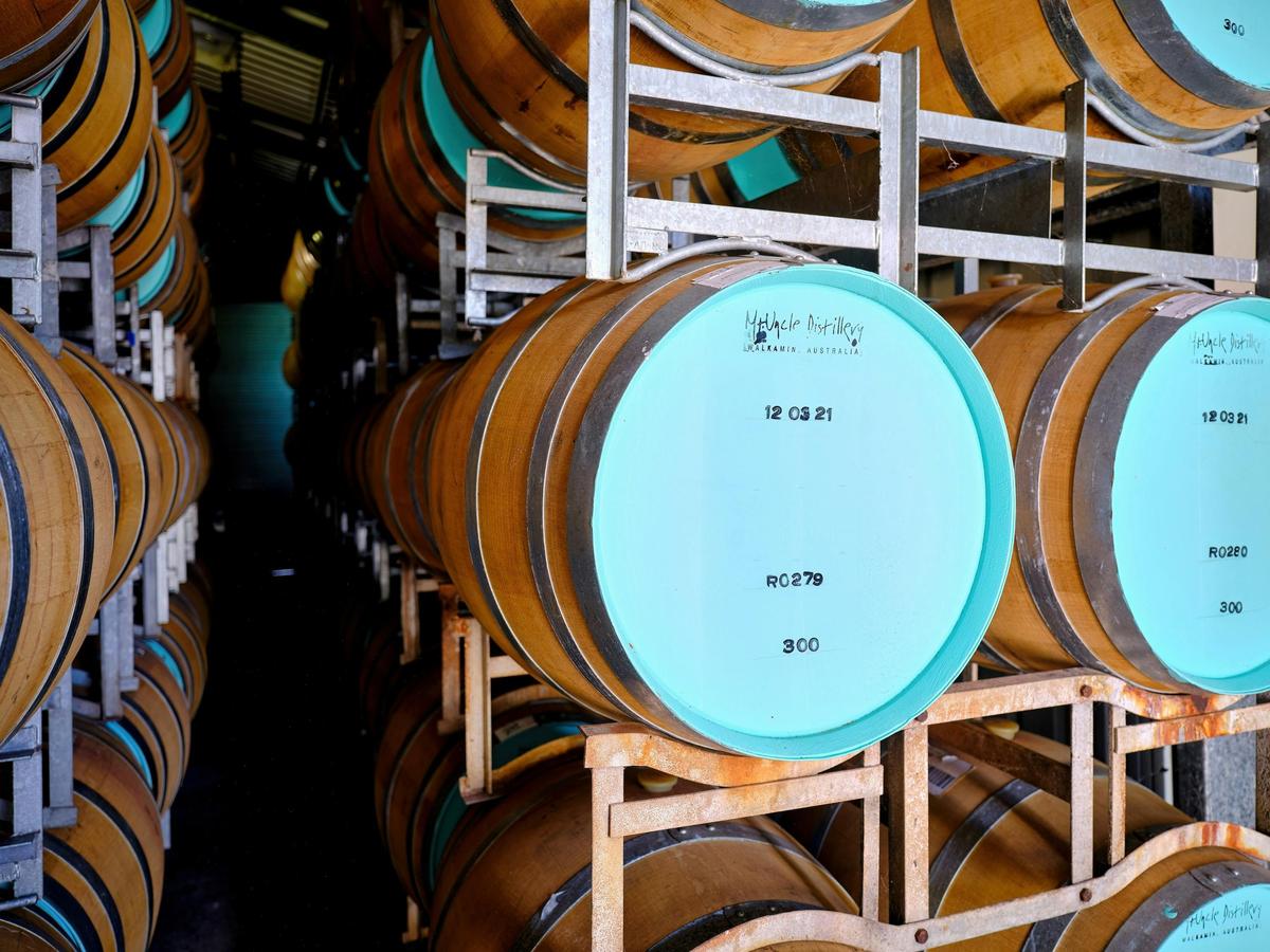 FNQ Rum Co. Iridium rum ageing in oak barrels at Mt Uncle Distillery