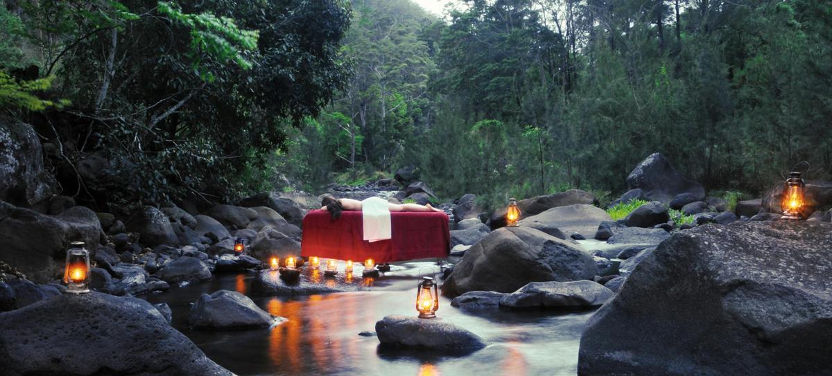 Massage at nightfall camp, Lamington National Park