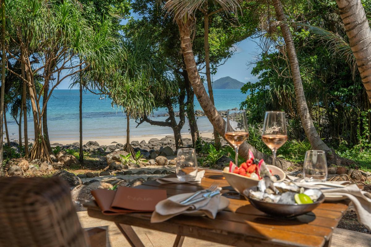 Nala Resort Dining - curated wine list, locally sourced food food, with views of Dunk Island