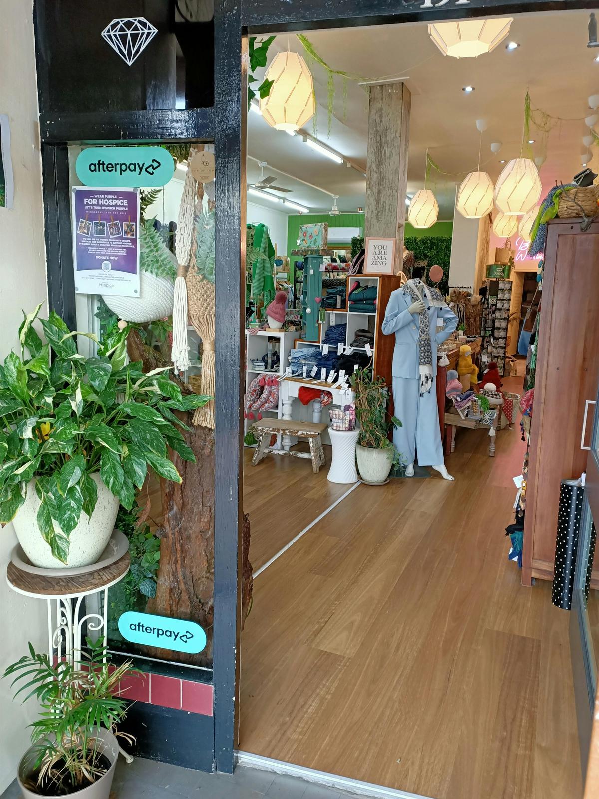 A peak through the front doors to the ever-changing displays inside.