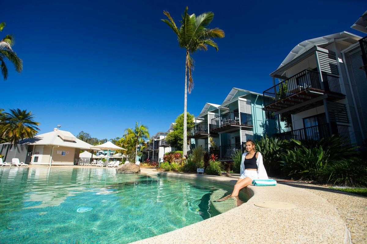 Relax in one of their three large lagoon swimming pools