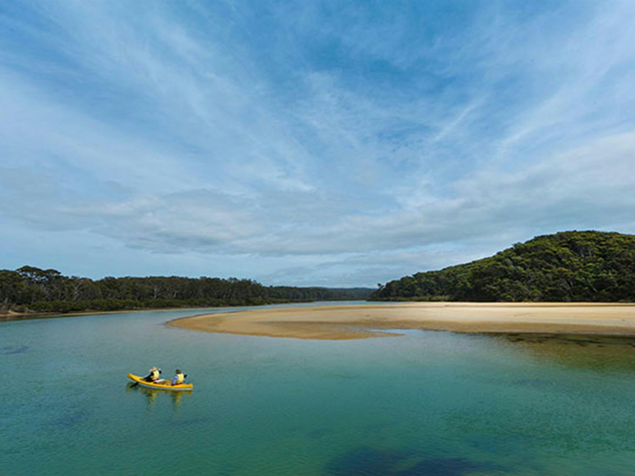 Couple canoeing in Nelsons Lagoon, Mimosa Rocks National Park. Photo: David Finnegan &copy; OEH