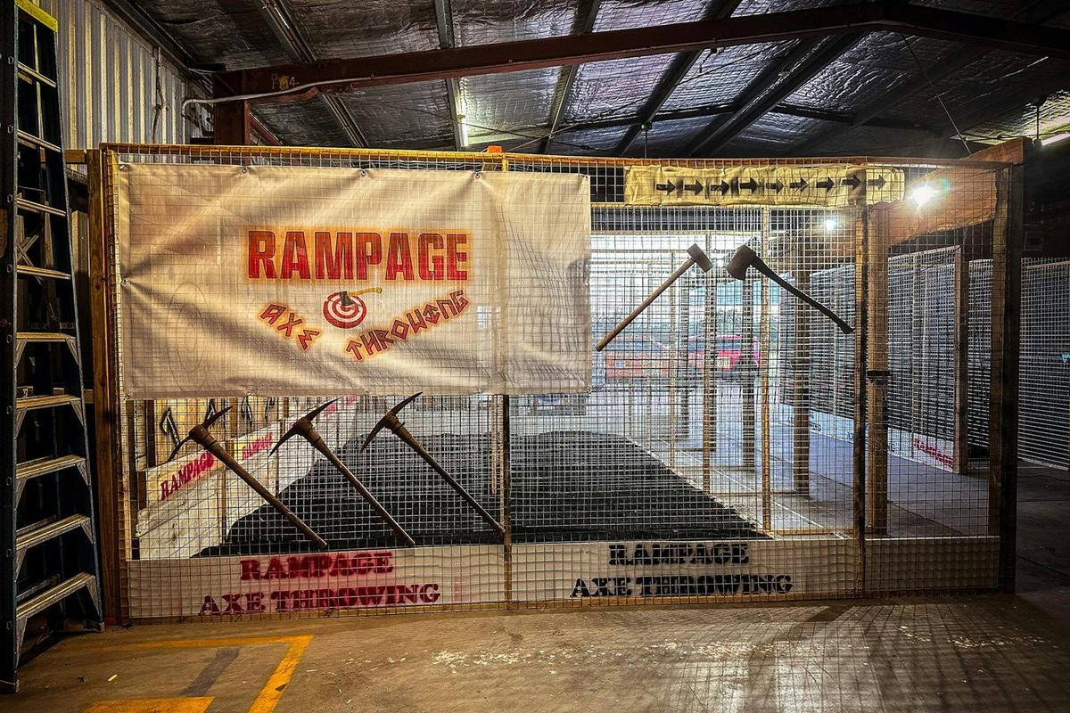 Side view of axe throwing cages
