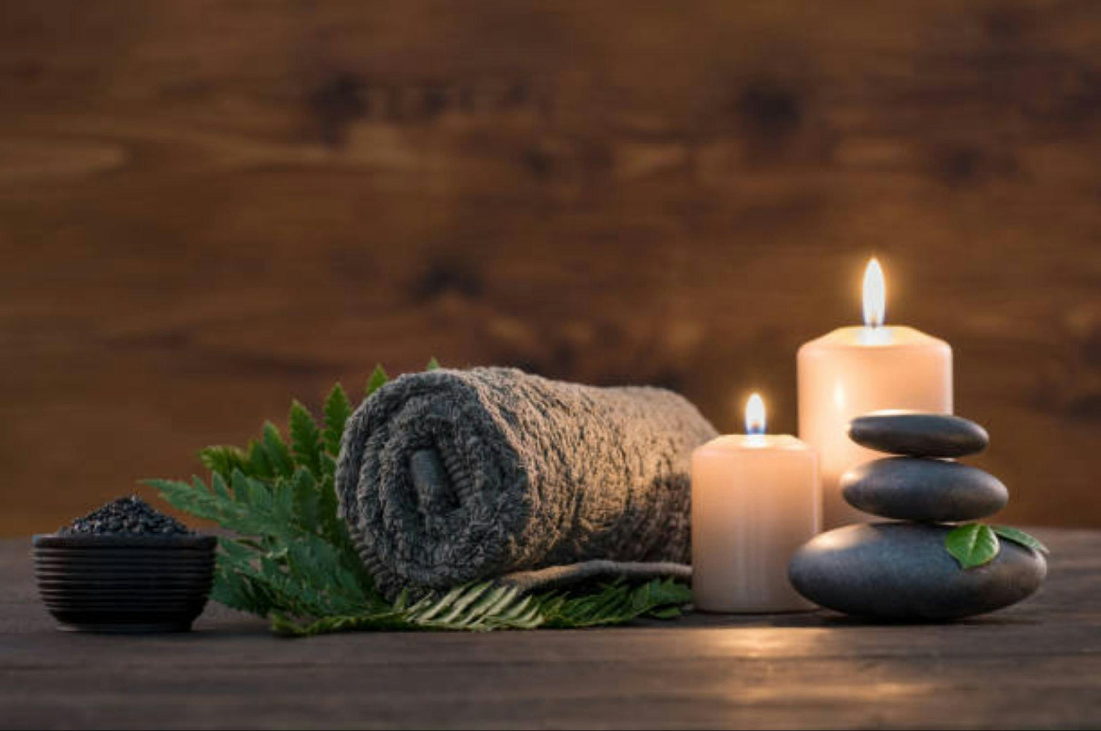 Candles, stones, towels