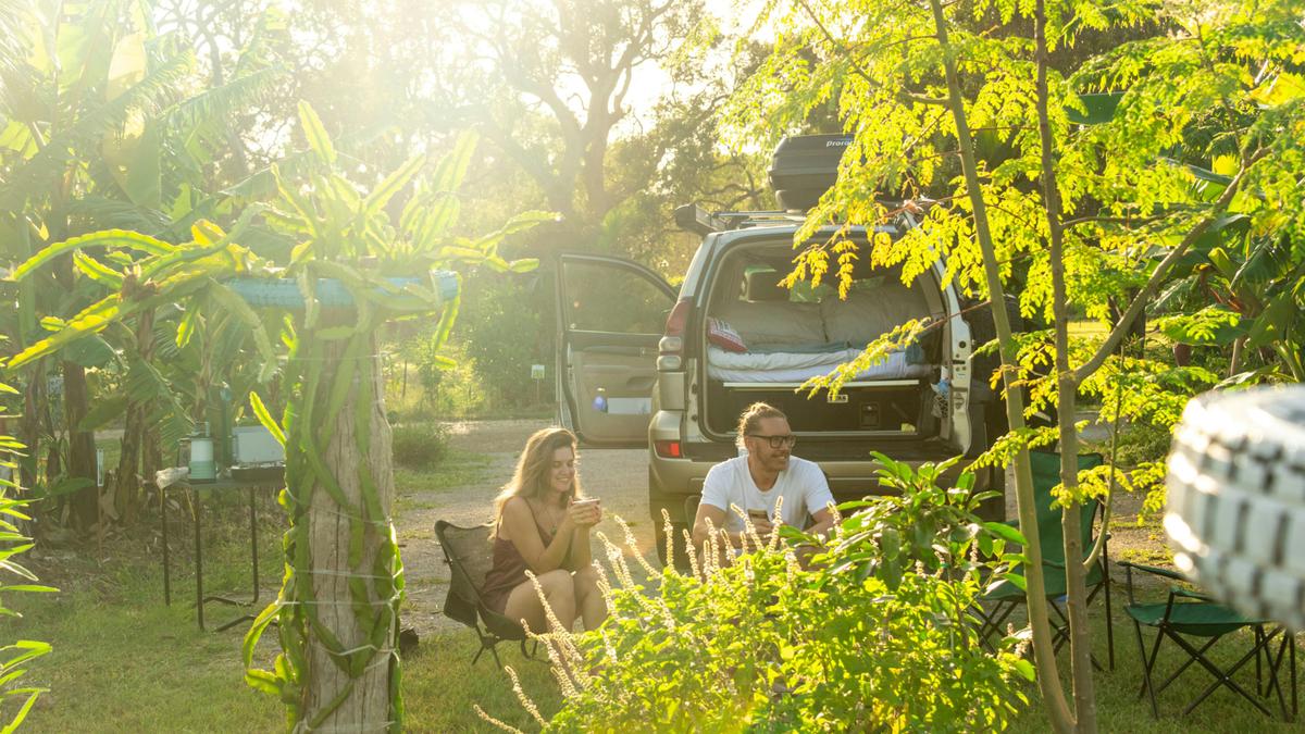 Enjoying morning tea at the campsite