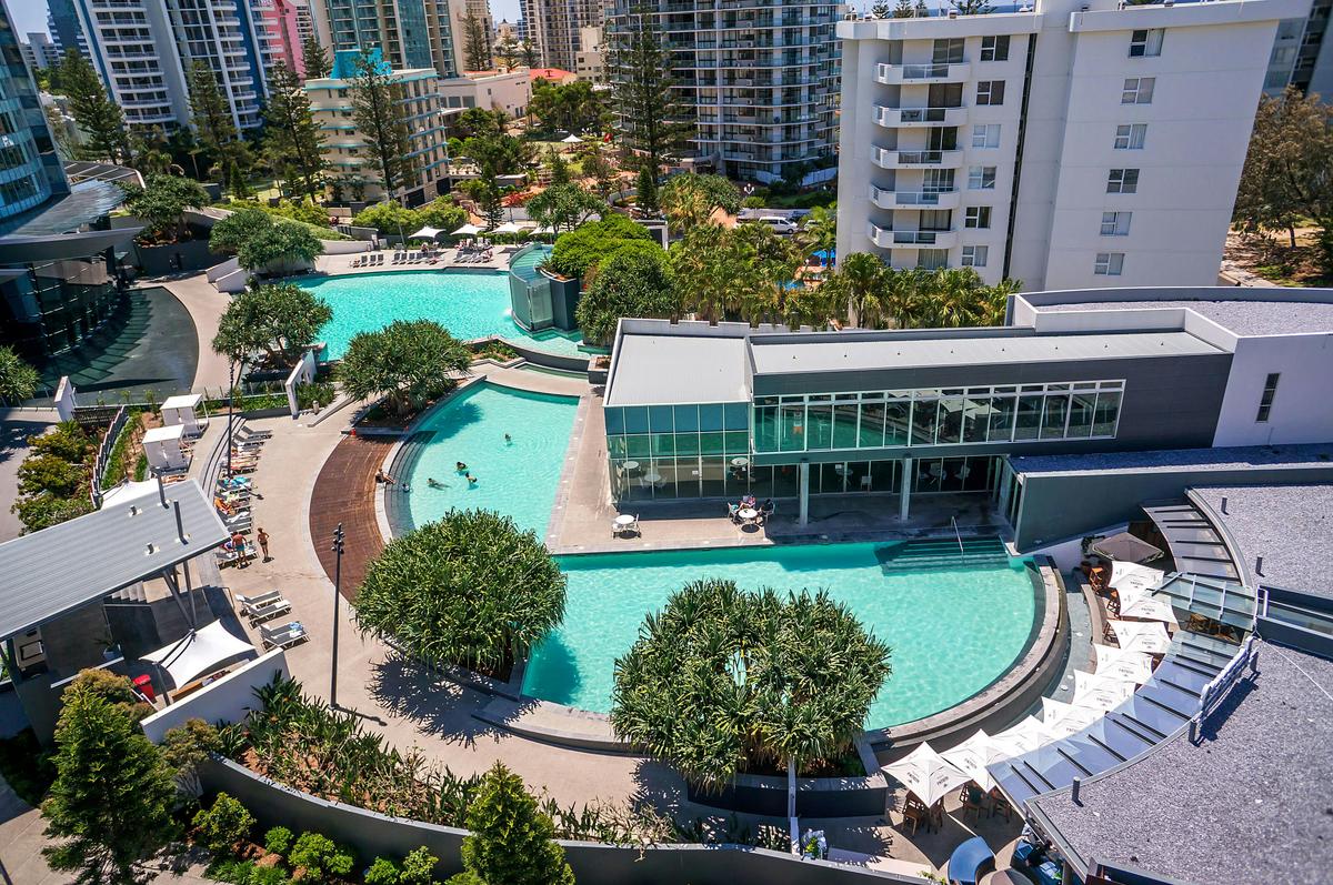 Aerial view of outdoor lagoon pools